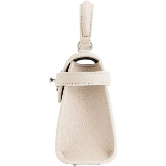 Versatile Women's White Top Handle Bag with Magnetic Closure & Detachable Strap
